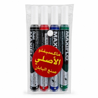 طقم أقلام سبورة بيضاء بنتل ماكسيفلو - رأس مستدير 4 ألوان PE-MWL6S-04C