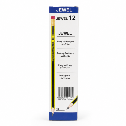 علبة أقلام رصاص JEWEL سداسية HB مع ممحاة – 12 قلم